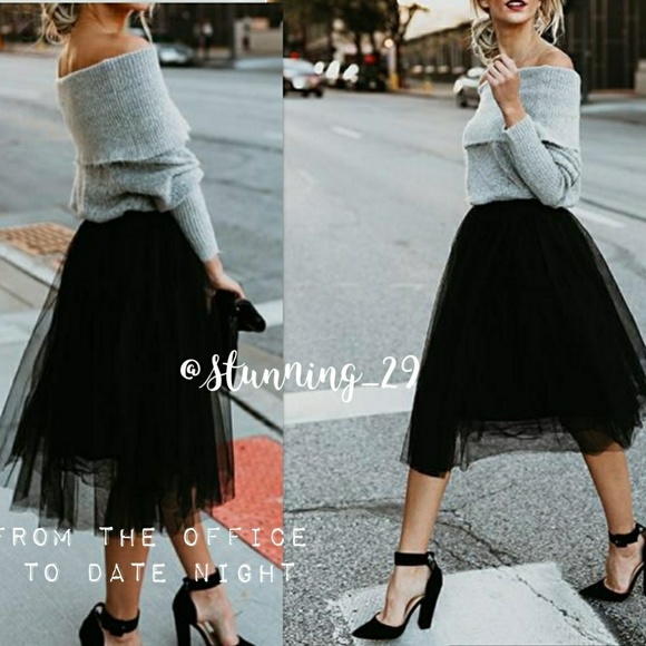 🆕BLACK  TULLE MIDI SKIRT- 4 LAYERS +LINER - Picture 2 of 4